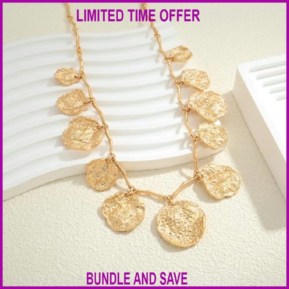 Gold Chunky Statement Necklace Adjustable Chain P… - image 6